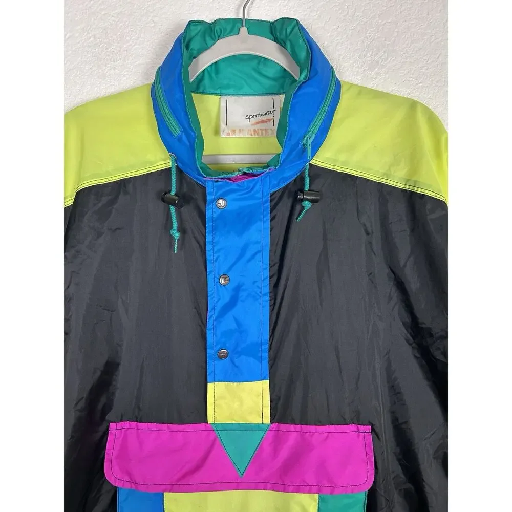 Vintage 80’s 90s Y2K NEON layered color block anorak JACKET 50in 2XL